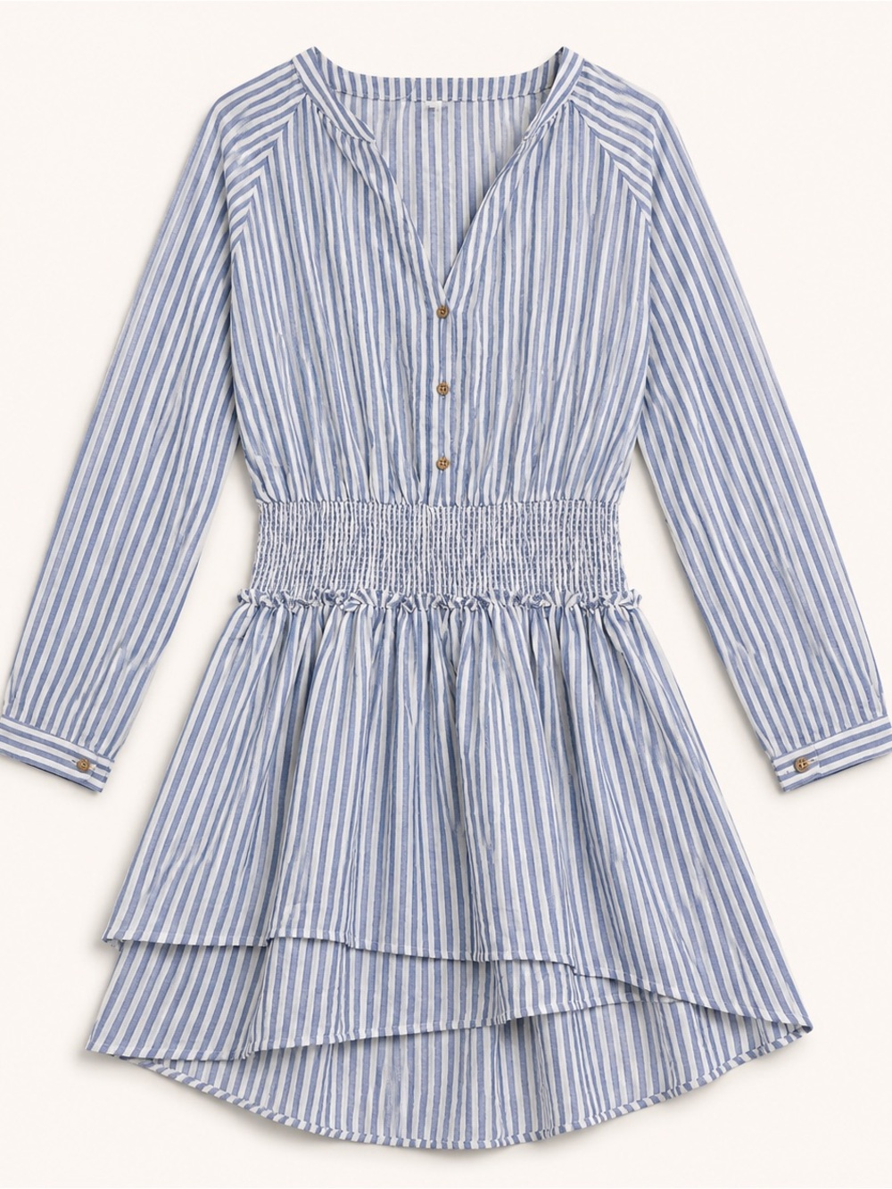 HERSY Blue White Striped Smocked Ruffle Mini Dress Small NWOT